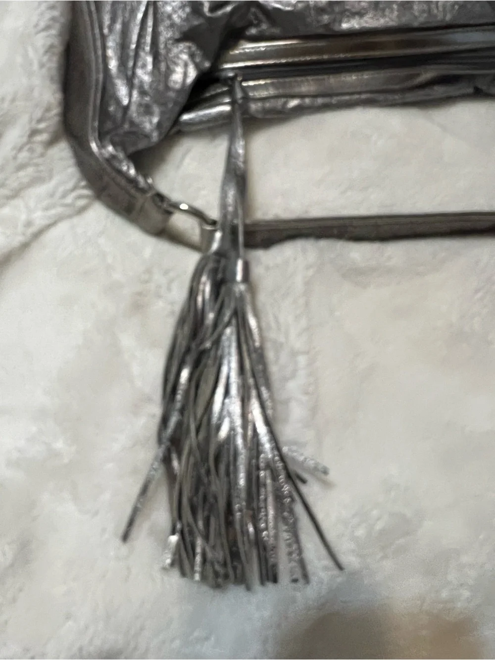 bebe Metallic Silver/pewter Fringe Hobo Shoulder Bag